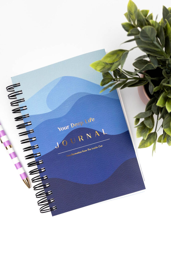 Flat‑lay product photo of the Your Poetry Life Journal with pen and greenery on a clean white background.
