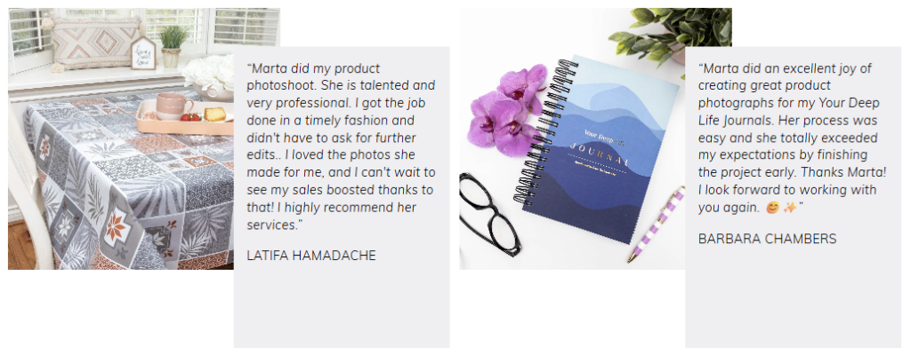 list of reviews from product photography clients